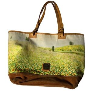 DOONEY & BOURKE Canvas Landscape Tan Suede Red Interior Tote